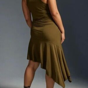 NWOT Anthropologie Daily Practice Sleeveless Side-Ruched Dress Olive Green 3X